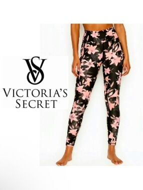 Victoria's Secret Leggings Pink and Black Floral side pockets high waisted small